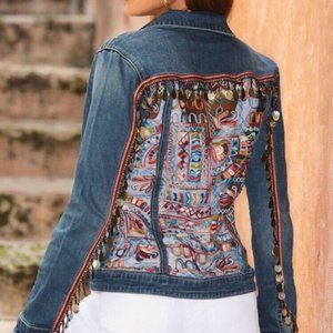 COPY - Boston Proper Illusion Crochet Knit Denim jacket